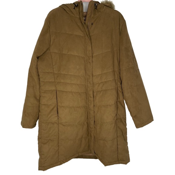 L.L. Bean Jackets & Blazers - L.L.Bean Women's Tan Faux Suede Fur Trim Puffer Gorpcore Winter Jacket Size XL